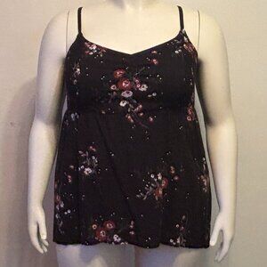 Torrid Plus 2X Black Floral Smocking Panel High-Low Babydoll Tank NWOT